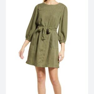 Caslon Belted Long Sleeve Utility Dress in  Green Sorrel